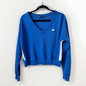 Abercrombie & Fitch S Crop S Blue VNeck Sweatshirt Retro Y2K Athleisure Sporty